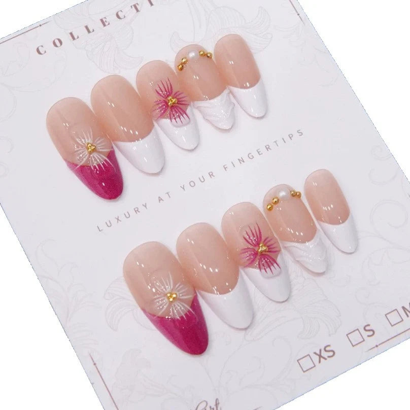 Press-On Nails Floral Design Set of 24 Easy Application