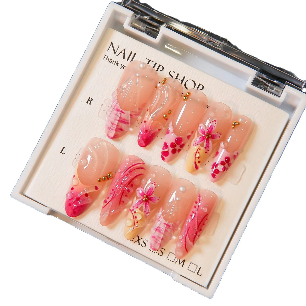 Press-On Nails Floral Design Set of 30 Long-Lasting