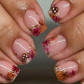 Press-On Nails Floral Design Short Almond Shape Easy Application