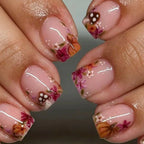 Press-On Nails Floral Design Short Almond Shape Easy Application