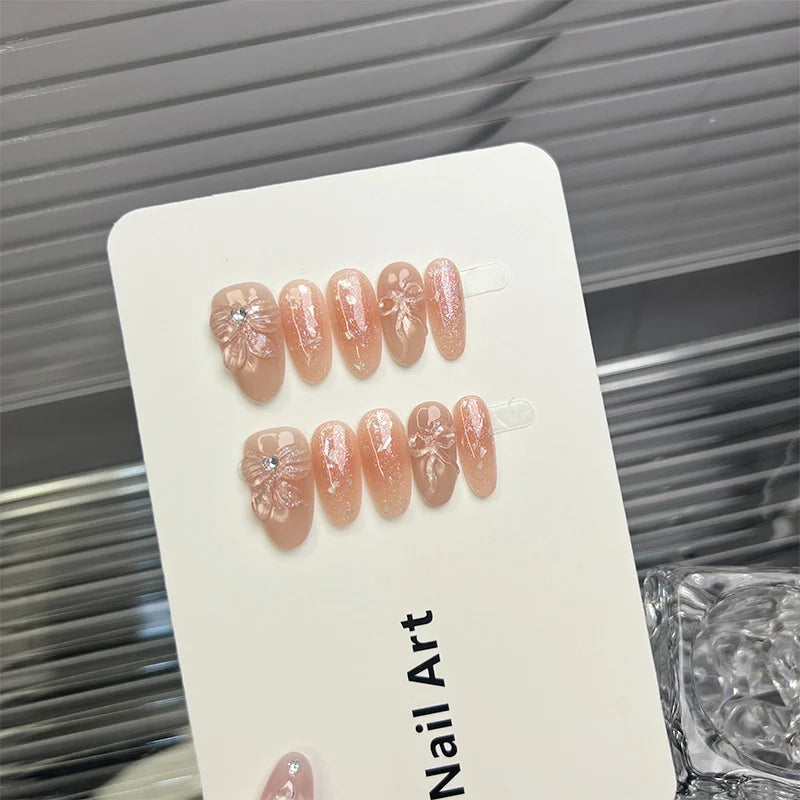 Press-On Nails Floral Design Short Oval