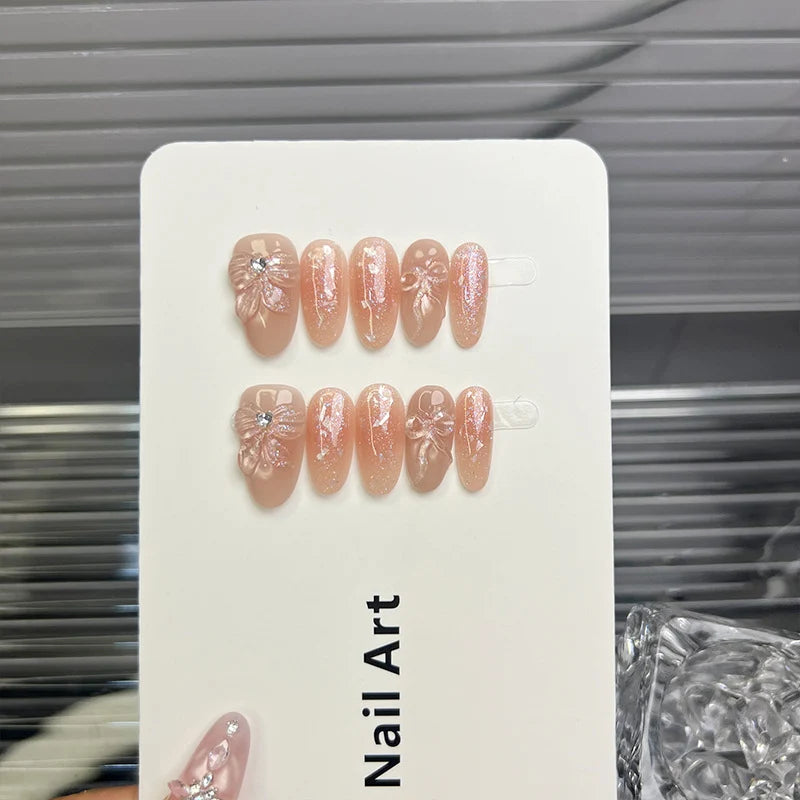 Press-On Nails Floral Design Short Oval