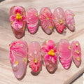Press-On Nails Floral Design Sparkling Accents Set Of 24