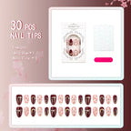 Press-On Nails Floral Design Wine Red Multi-Size Set