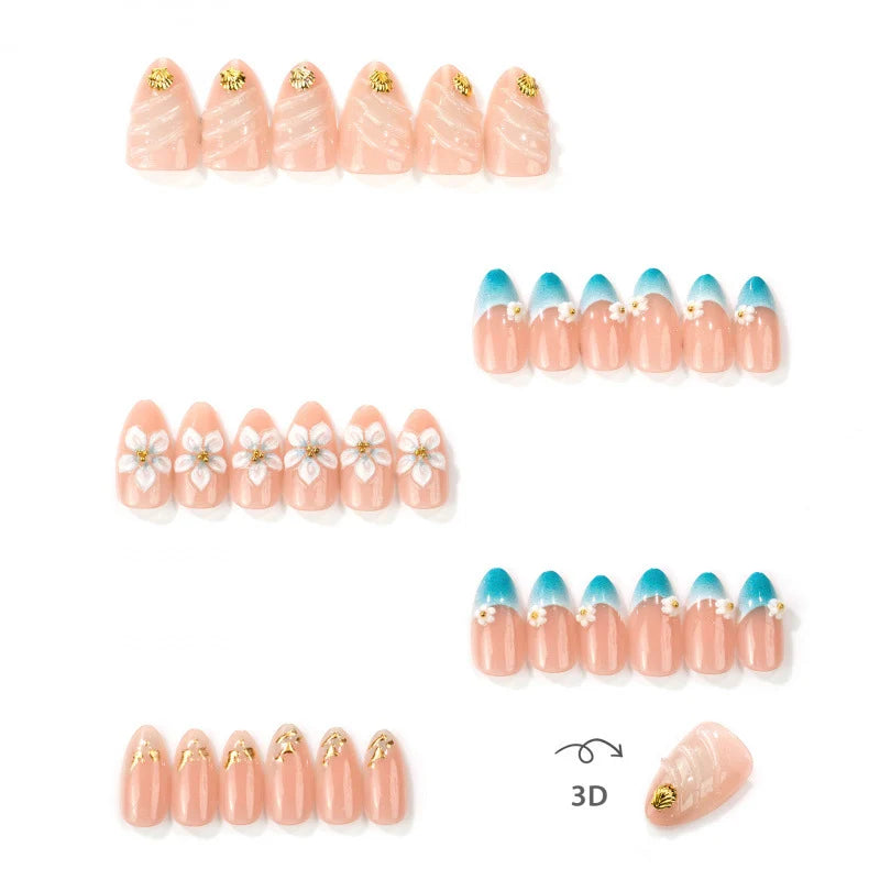 Press-On Nails Floral Design With Adhesive