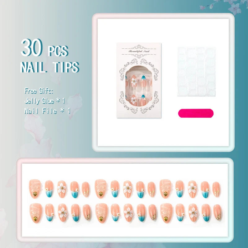 Press-On Nails Floral Design With Adhesive