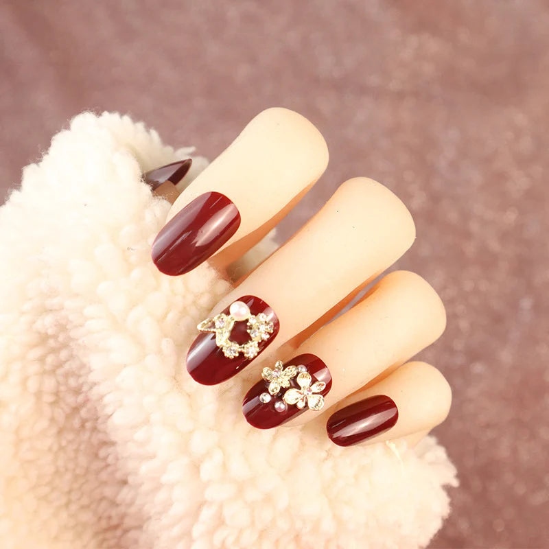 Press-On Nails Floral Embellished Durable & Comfortable Fit