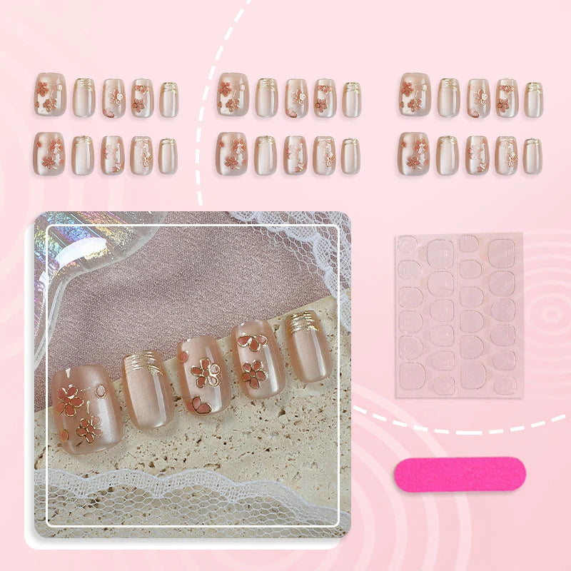 Press-On Nails Floral Embellished Durable & Comfortable Fit