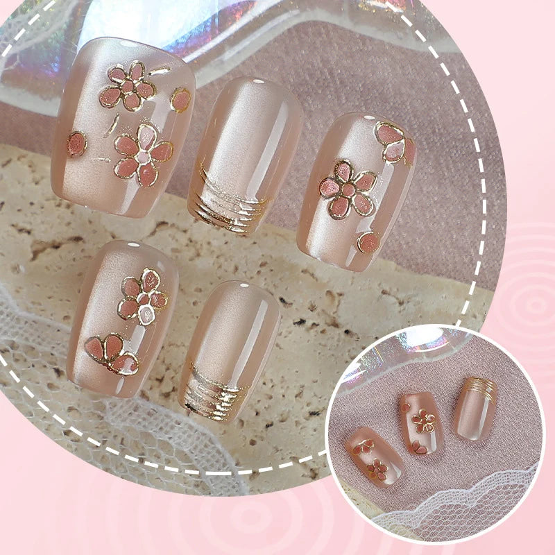 Press-On Nails Floral Embellished Durable & Comfortable Fit