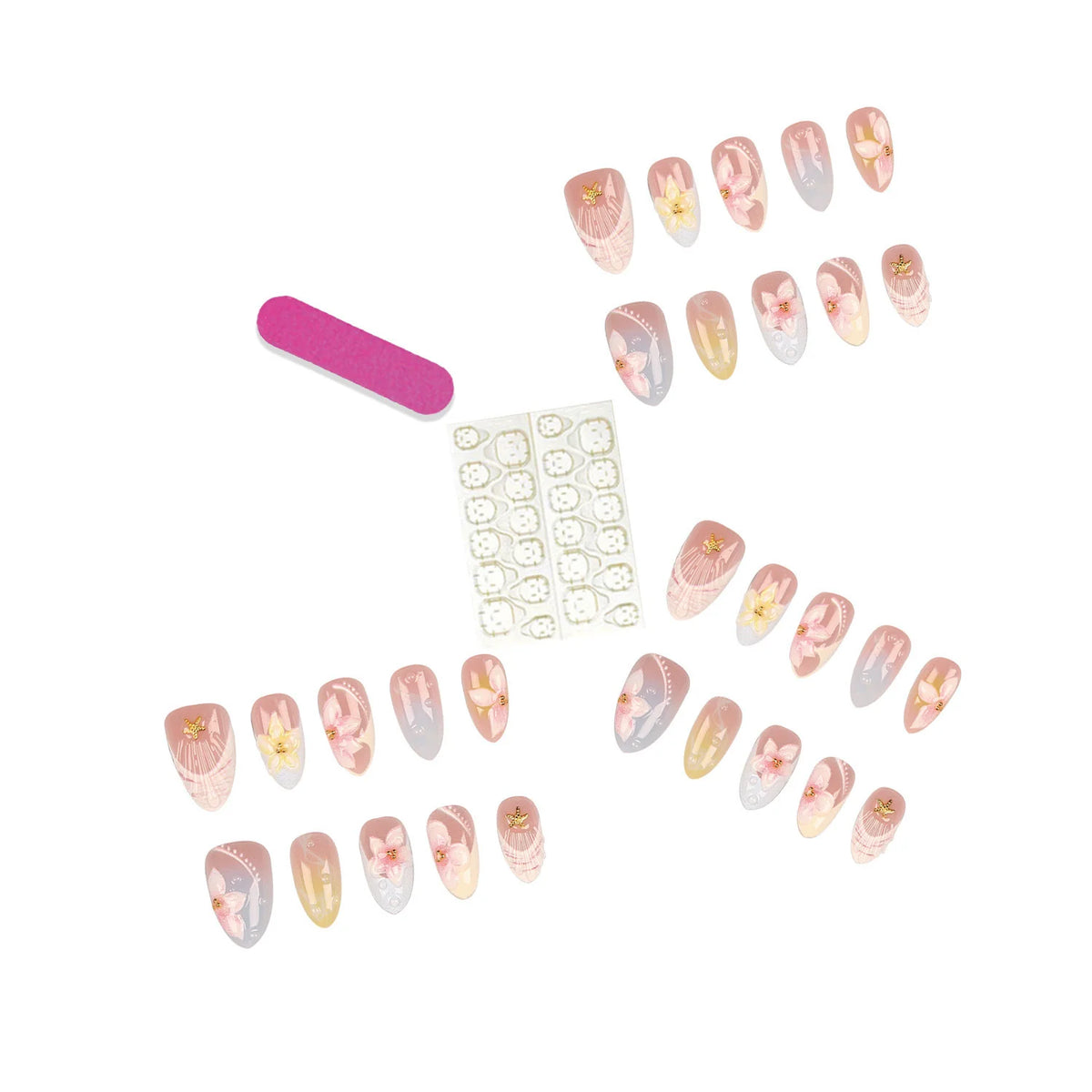 Press-On Nails Floral Embellished Easy Application & Comfortable Fit