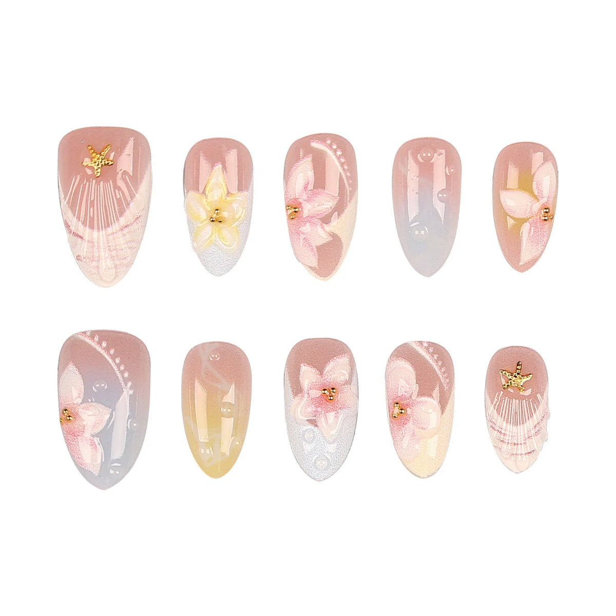 Press-On Nails Floral Embellished Easy Application & Comfortable Fit