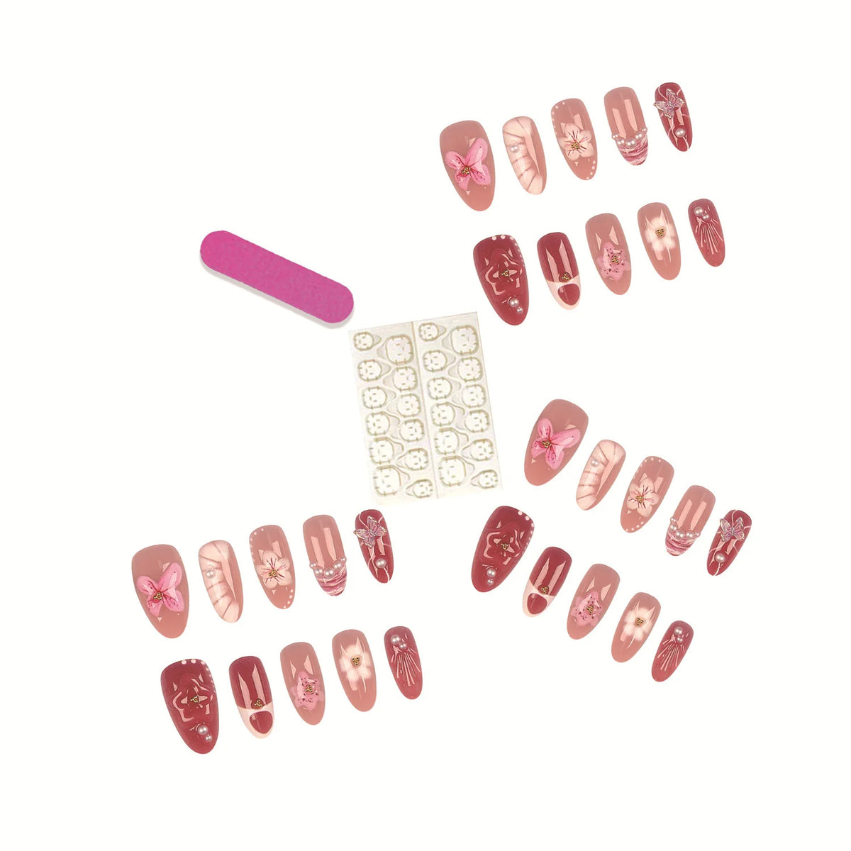 Press-On Nails Floral Embellished Easy Application & Comfortable Fit