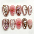 Press-On Nails Floral Embellished Glossy Finish Multiple Sizes