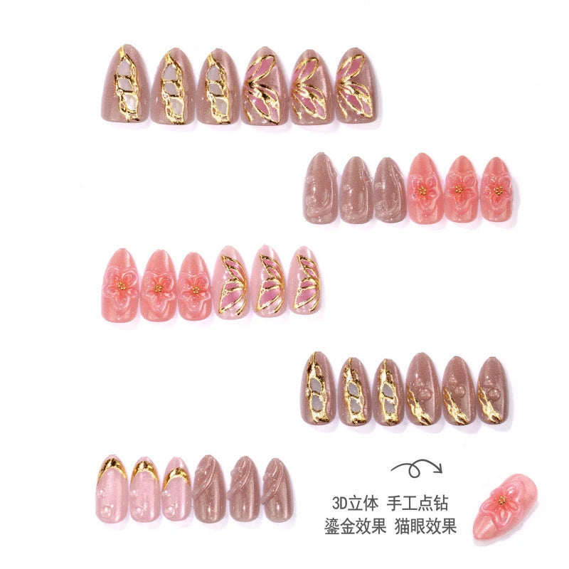 Press-On Nails Floral Embellished Glossy Finish Multiple Sizes