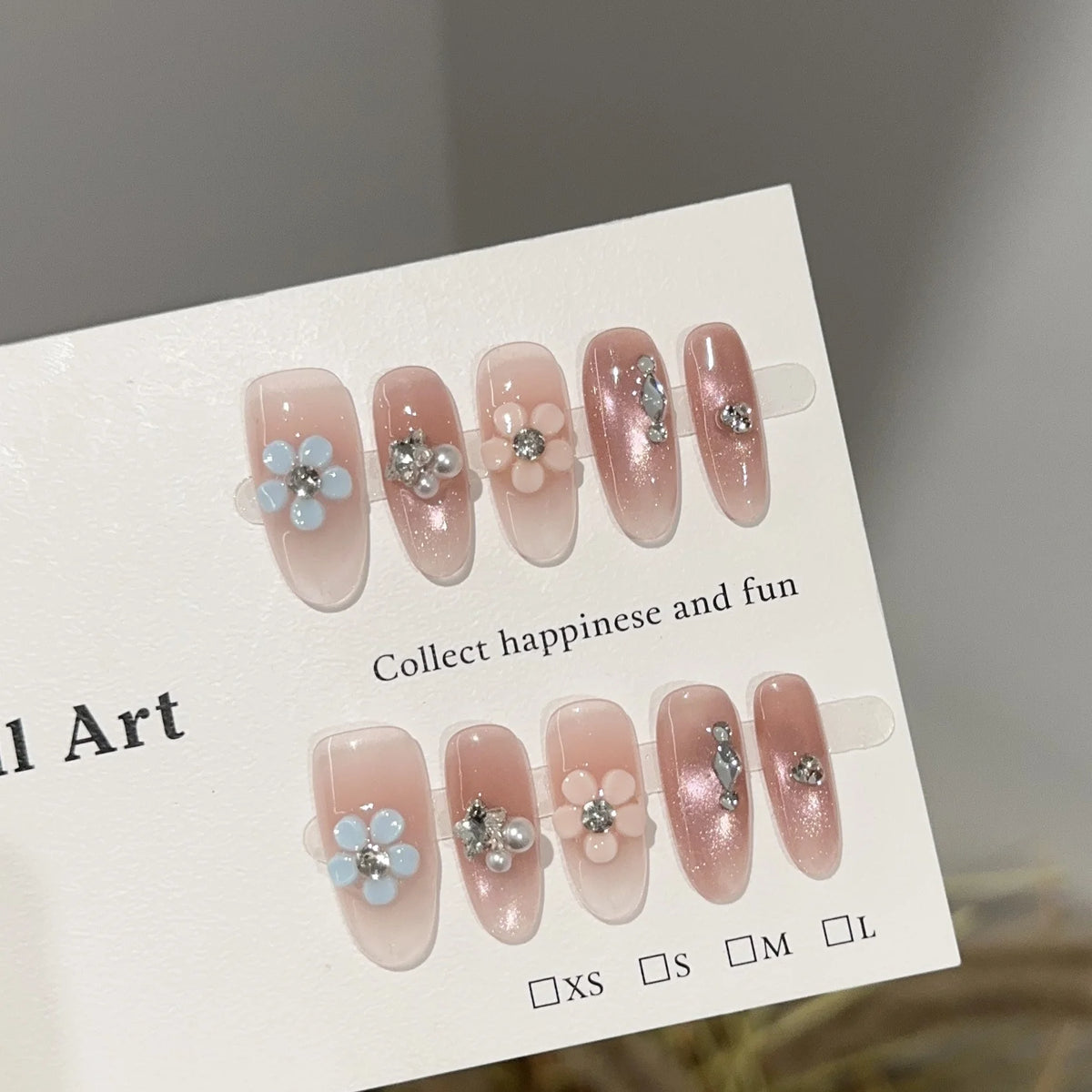 Press-On Nails Floral Embellished Glue-Free Long-Lasting Wear