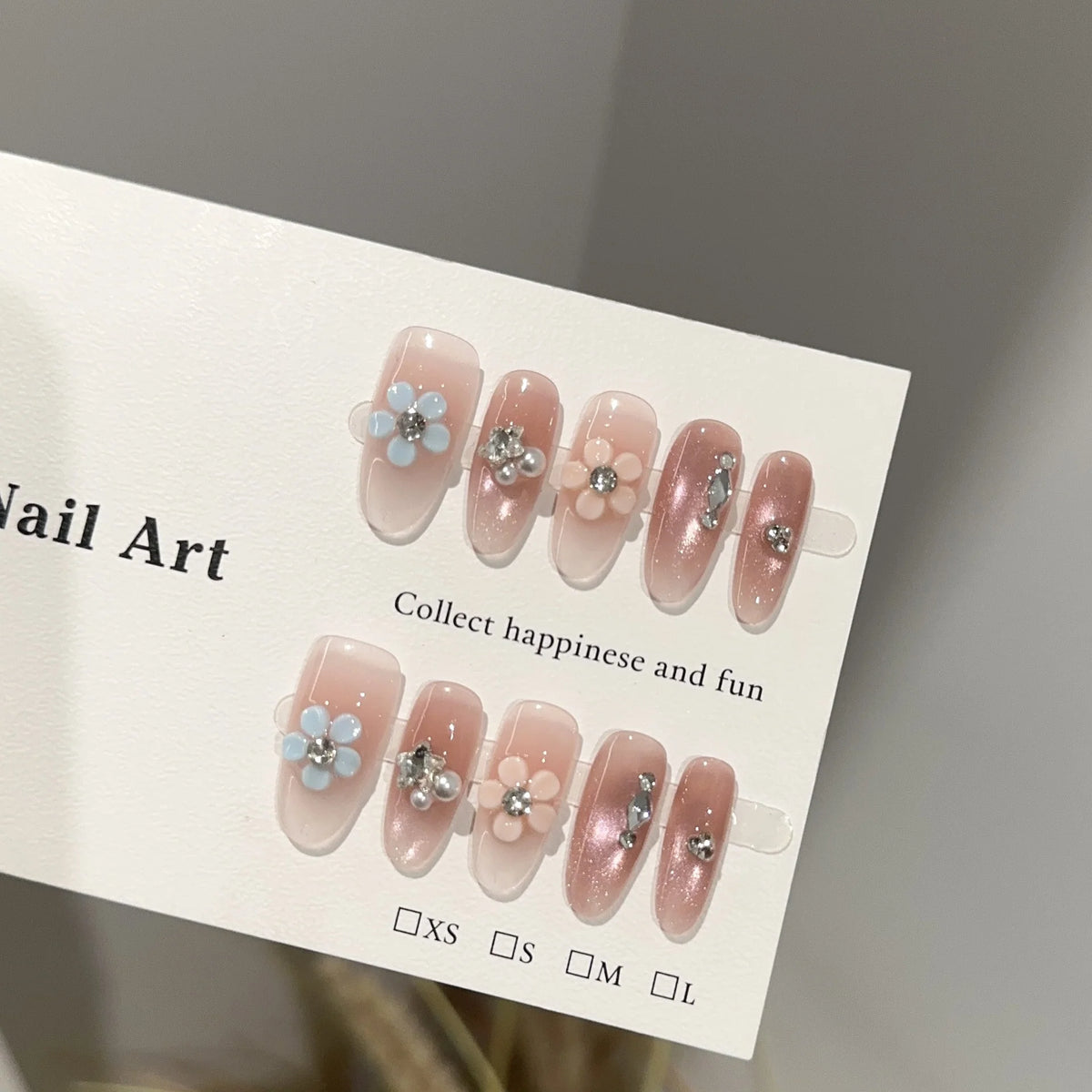 Press-On Nails Floral Embellished Glue-Free Long-Lasting Wear