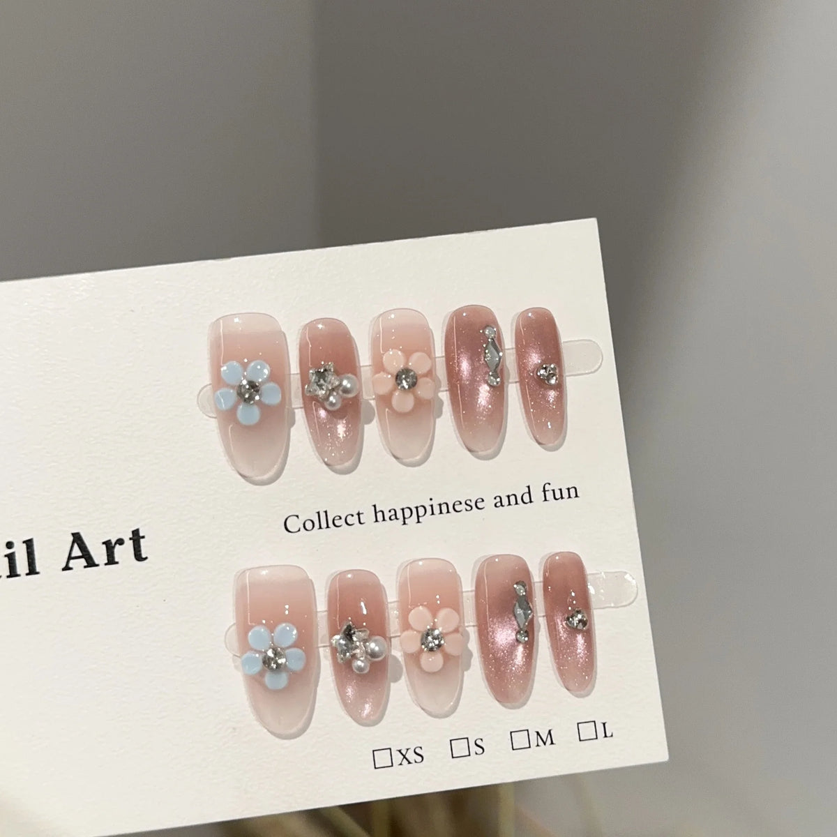 Press-On Nails Floral Embellished Glue-Free Long-Lasting Wear