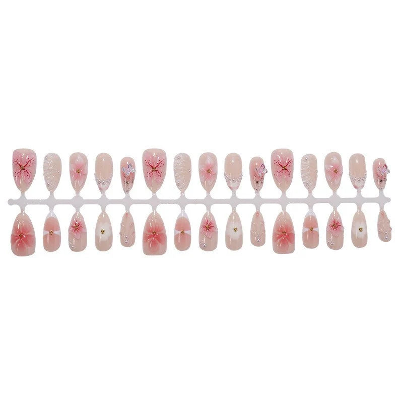Press-On Nails Floral Embellished Glue-Free Reusable