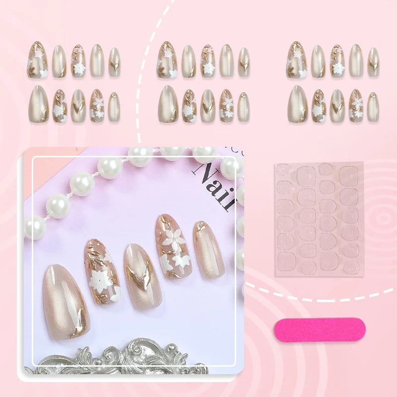Press-On Nails Floral Embellished Long-Lasting Wear