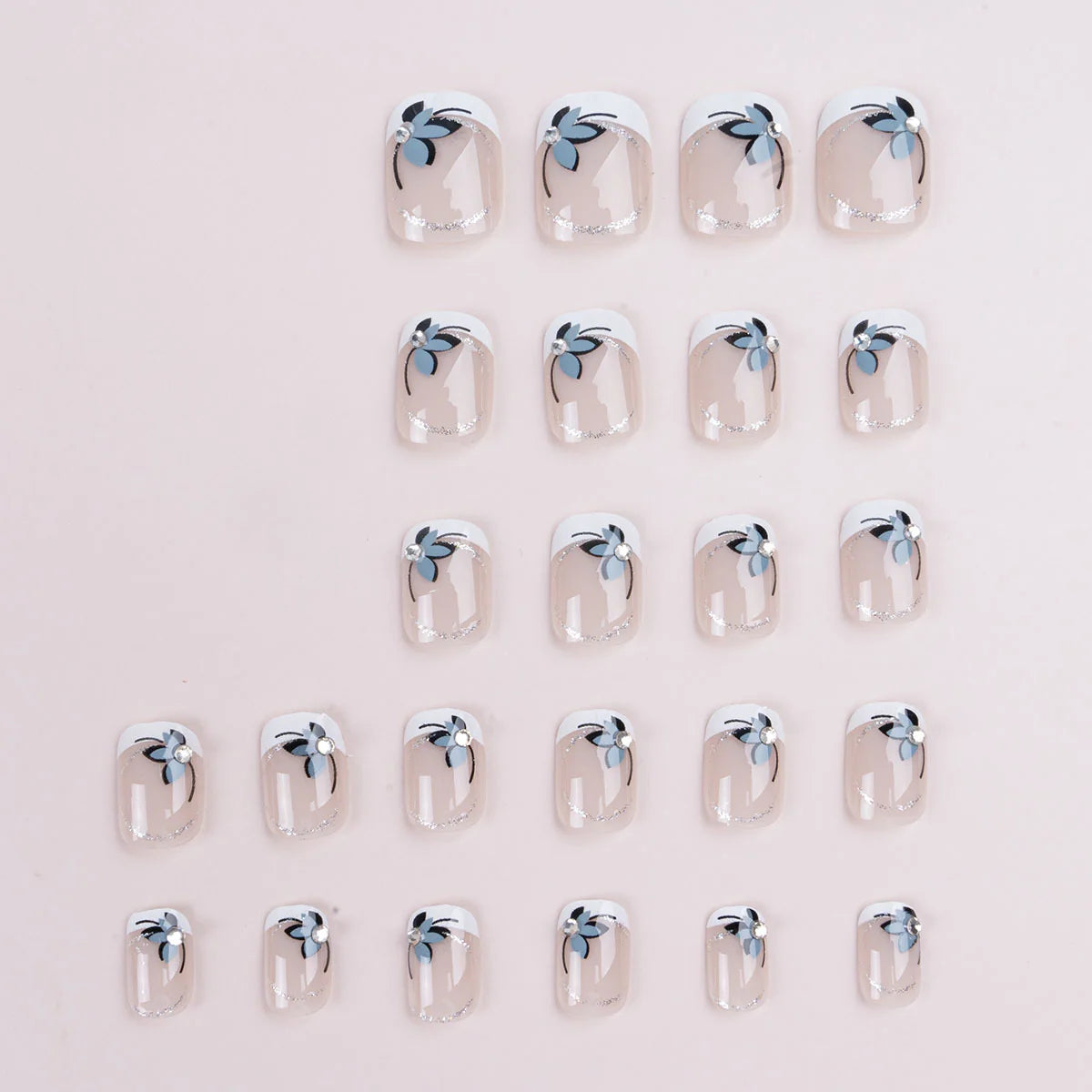 Press-On Nails Floral Embellished No Glue Comfort Fit