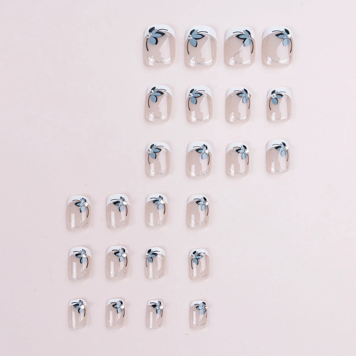 Press-On Nails Floral Embellished No Glue Comfort Fit