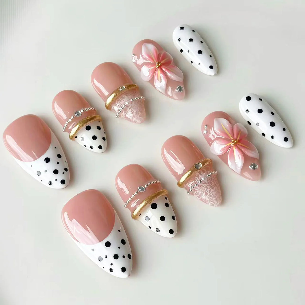 Press-On Nails Floral Embellished Reusable & Comfortable Fit