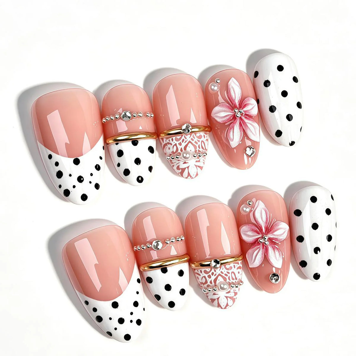 Press-On Nails Floral Embellished Reusable & Comfortable Fit