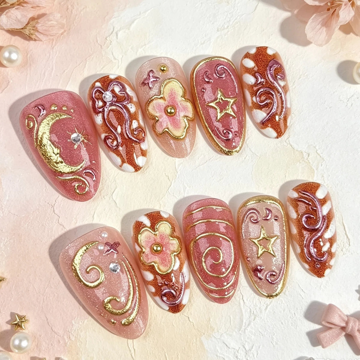 Press-On Nails Floral-Embellished Reusable & Comfortable Fit