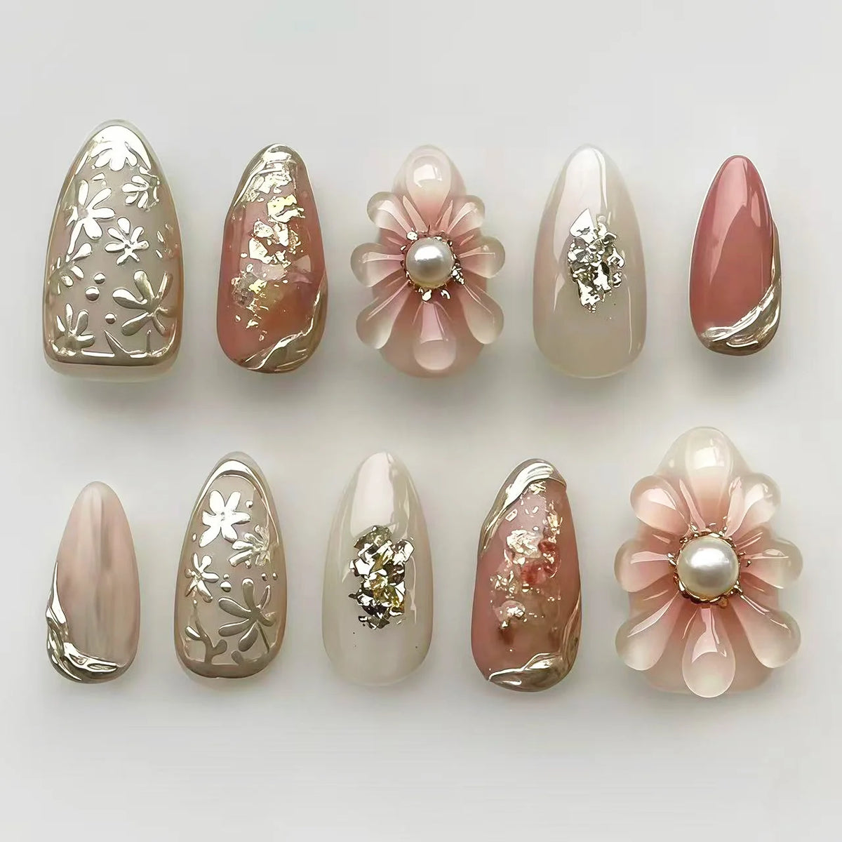 Press-On Nails Floral Embellished Reusable & Easy Application