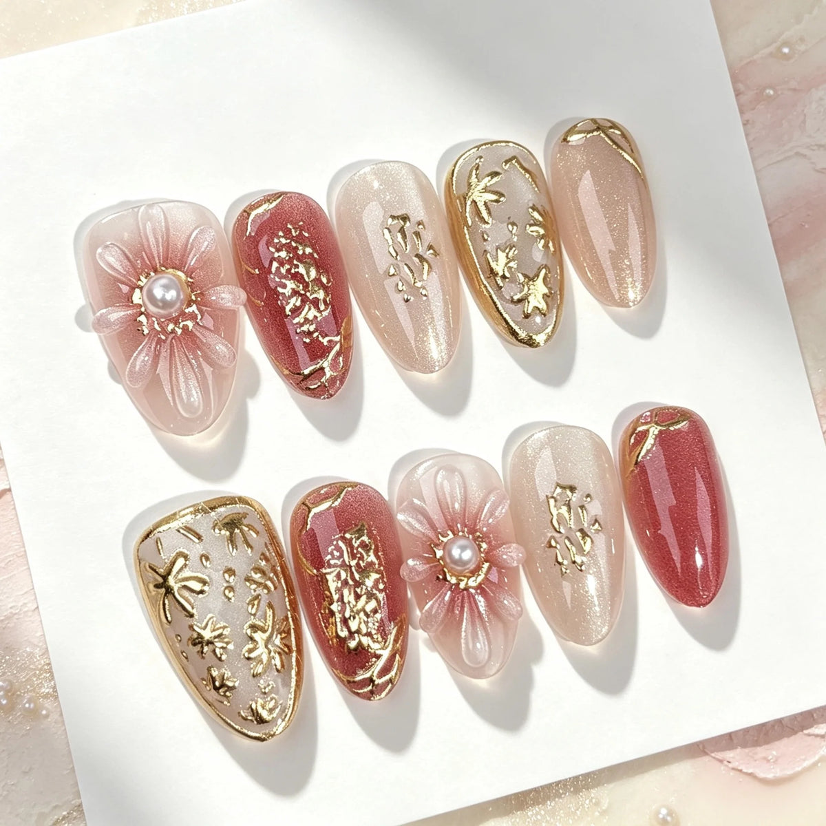 Press-On Nails Floral Embellished Reusable & Easy Application