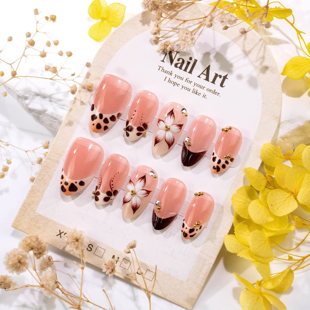 Press-On Nails Floral Embellished Reusable Set