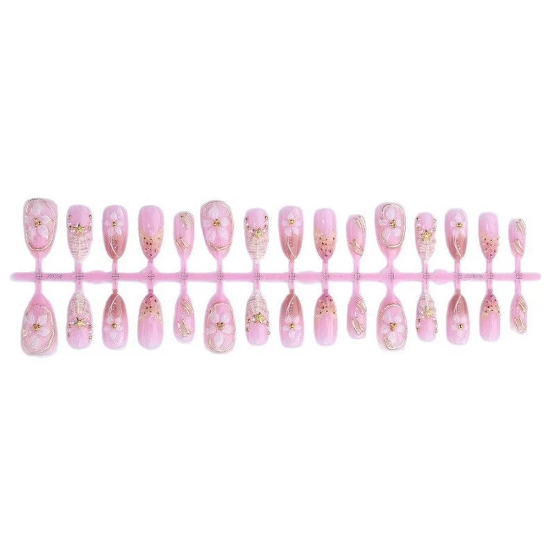 Press-On Nails Floral Embellished Reusable Set With Adhesive
