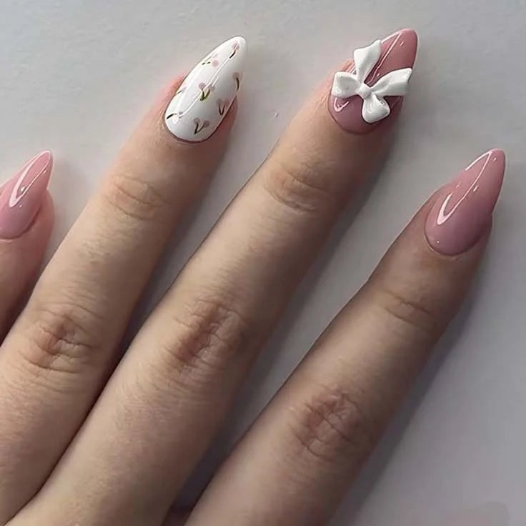 Press-On Nails Floral Embellished Self-Adhesive & Long-Lasting