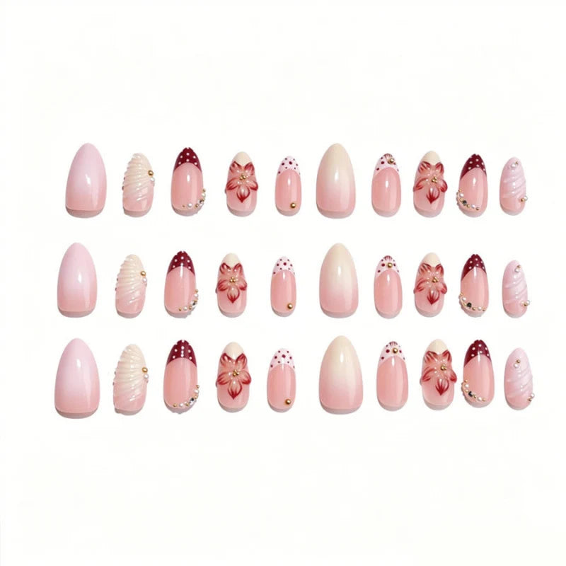 Press-On Nails Floral Embellished Self-Adhesive & Long-Lasting