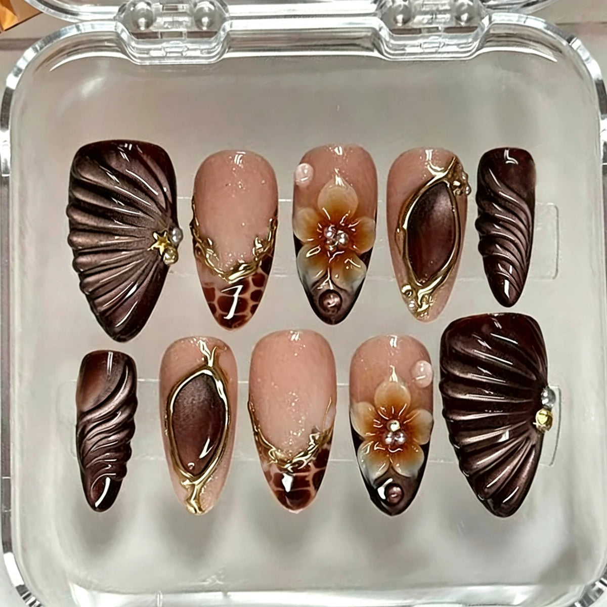 Press-On Nails Floral Embellished Self-Adhesive & Reusable