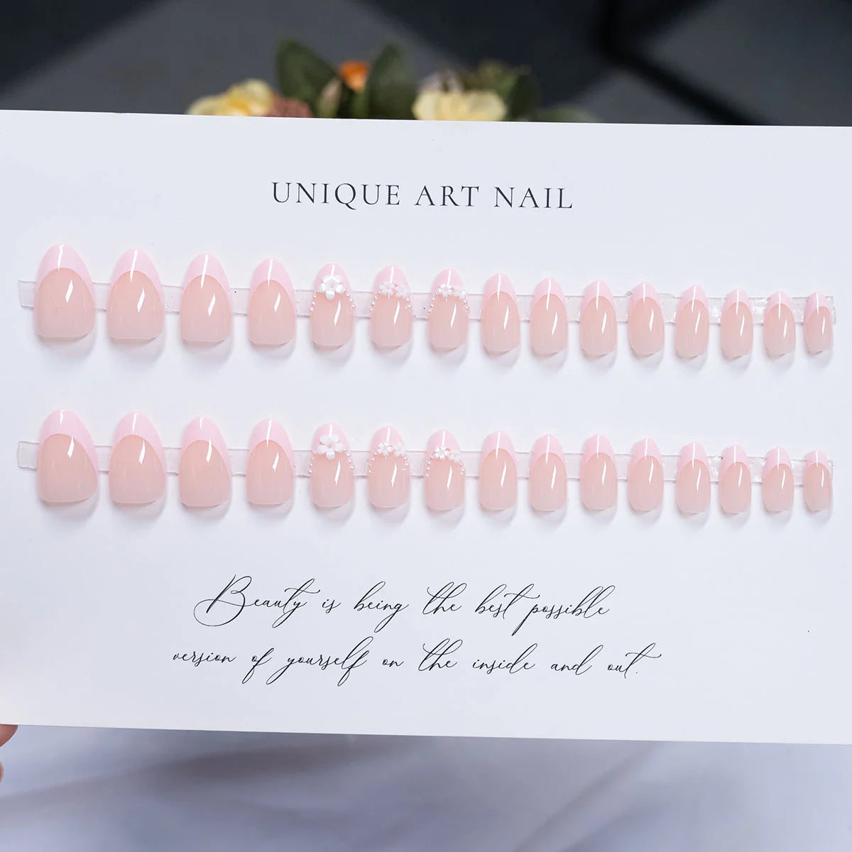 Press-On Nails Floral Embellished Self-Adhesive & Reusable