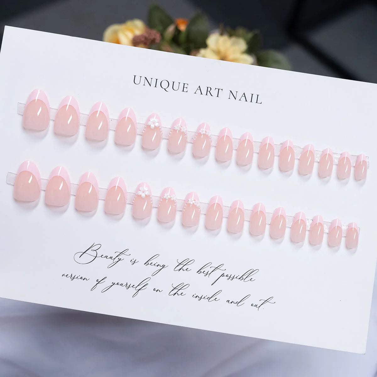 Press-On Nails Floral Embellished Self-Adhesive & Reusable