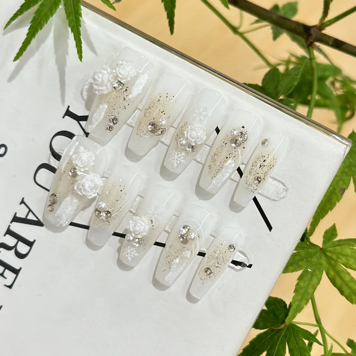 Press-On Nails Floral Embellishments & Crystal Accents