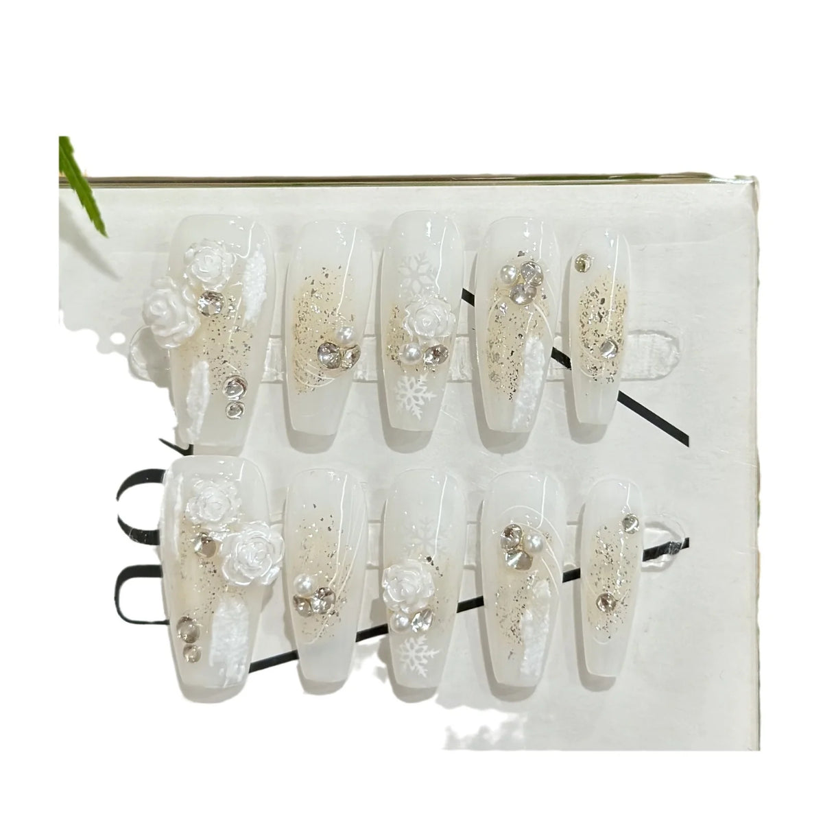 Press-On Nails Floral Embellishments & Crystal Accents
