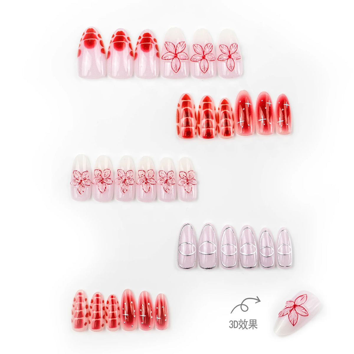 Press-On Nails Floral Embossed Almond Shape No Glue Long-Lasting