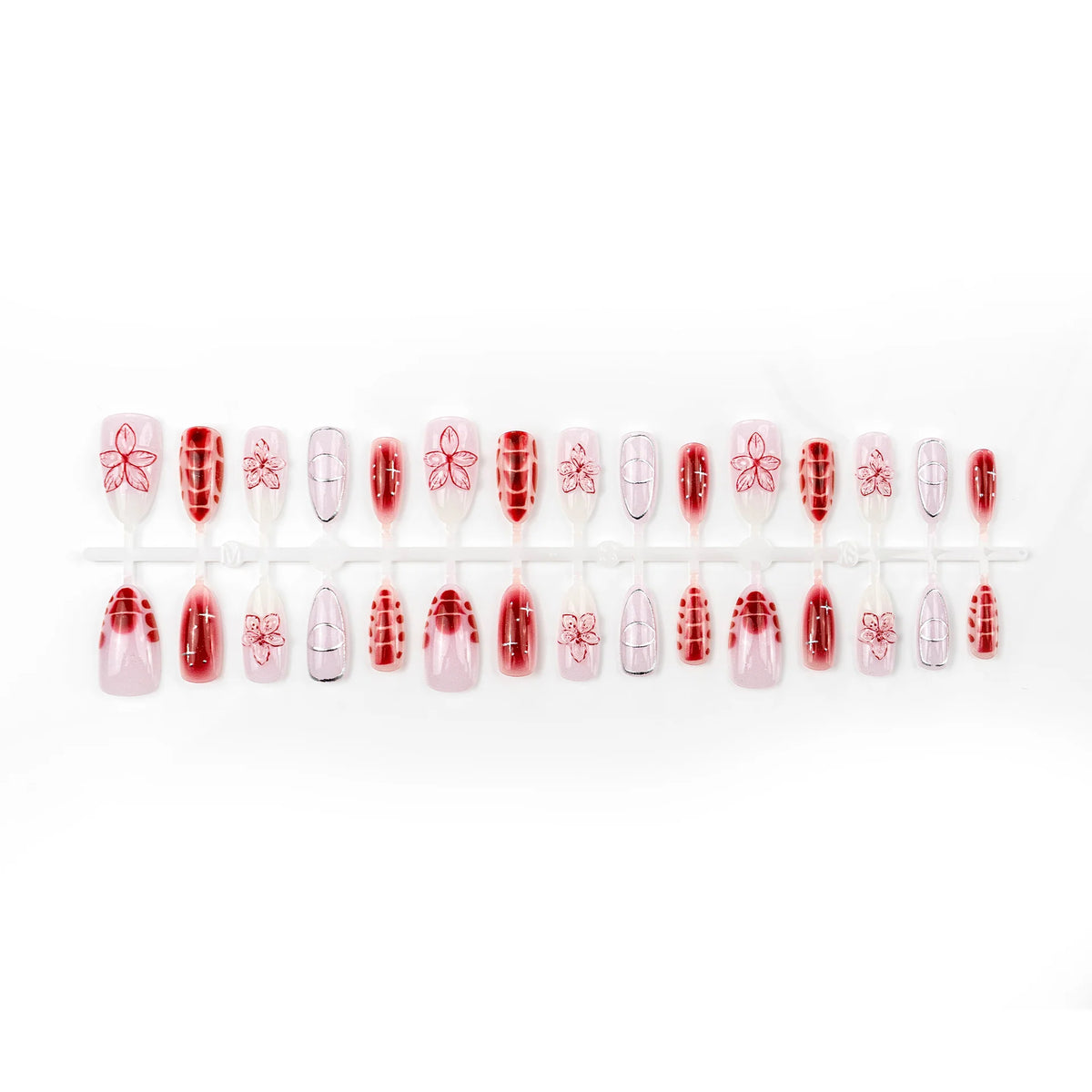 Press-On Nails Floral Embossed Almond Shape No Glue Long-Lasting