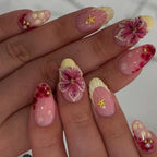 Press-On Nails Floral Embossed Long-Wear Comfort Fit