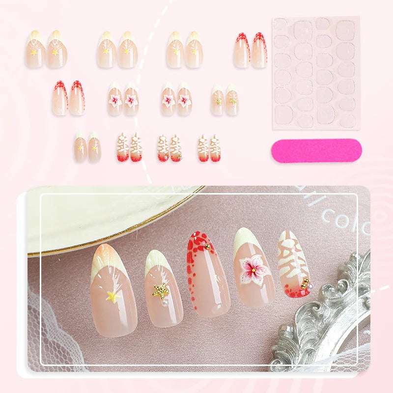 Press-On Nails Floral Embossed Long-Wear Comfort Fit