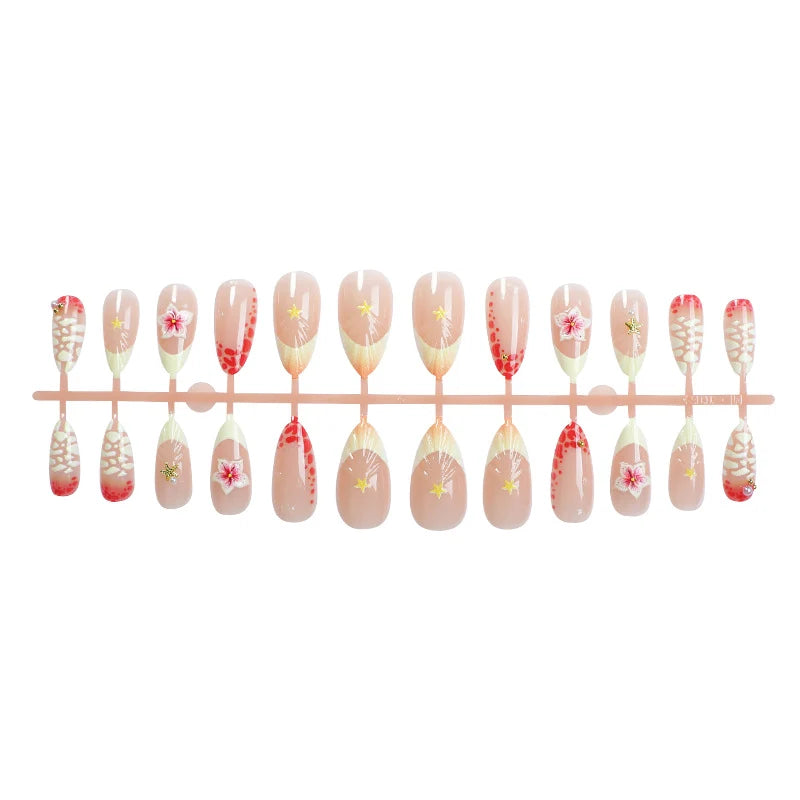 Press-On Nails Floral Embossed Long-Wear Comfort Fit