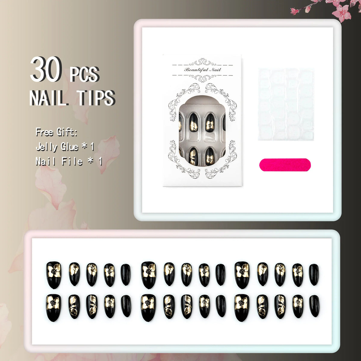 Press-On Nails Floral-Embossed Reusable & Easy Application