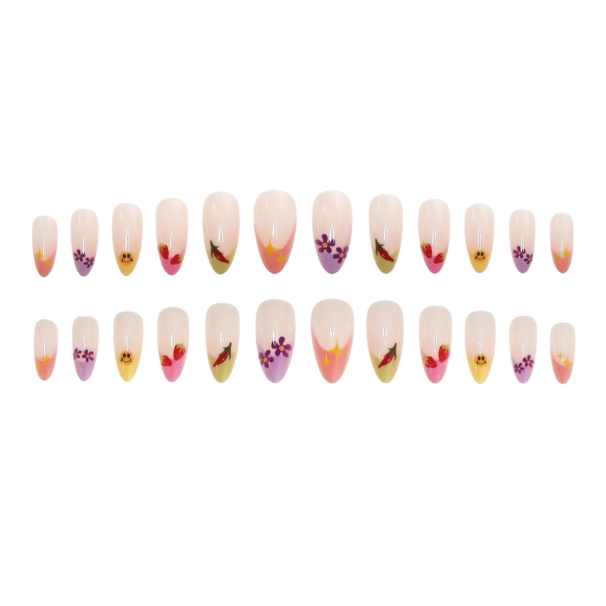 Press-On Nails Floral French Design Reusable & Chip-Resistant