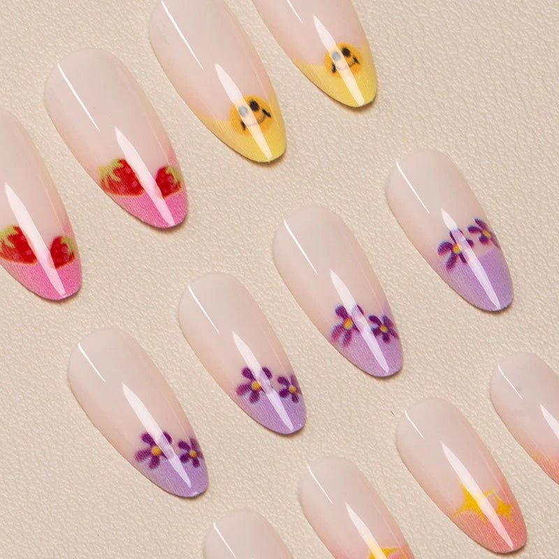 Press-On Nails Floral French Design Reusable & Chip-Resistant