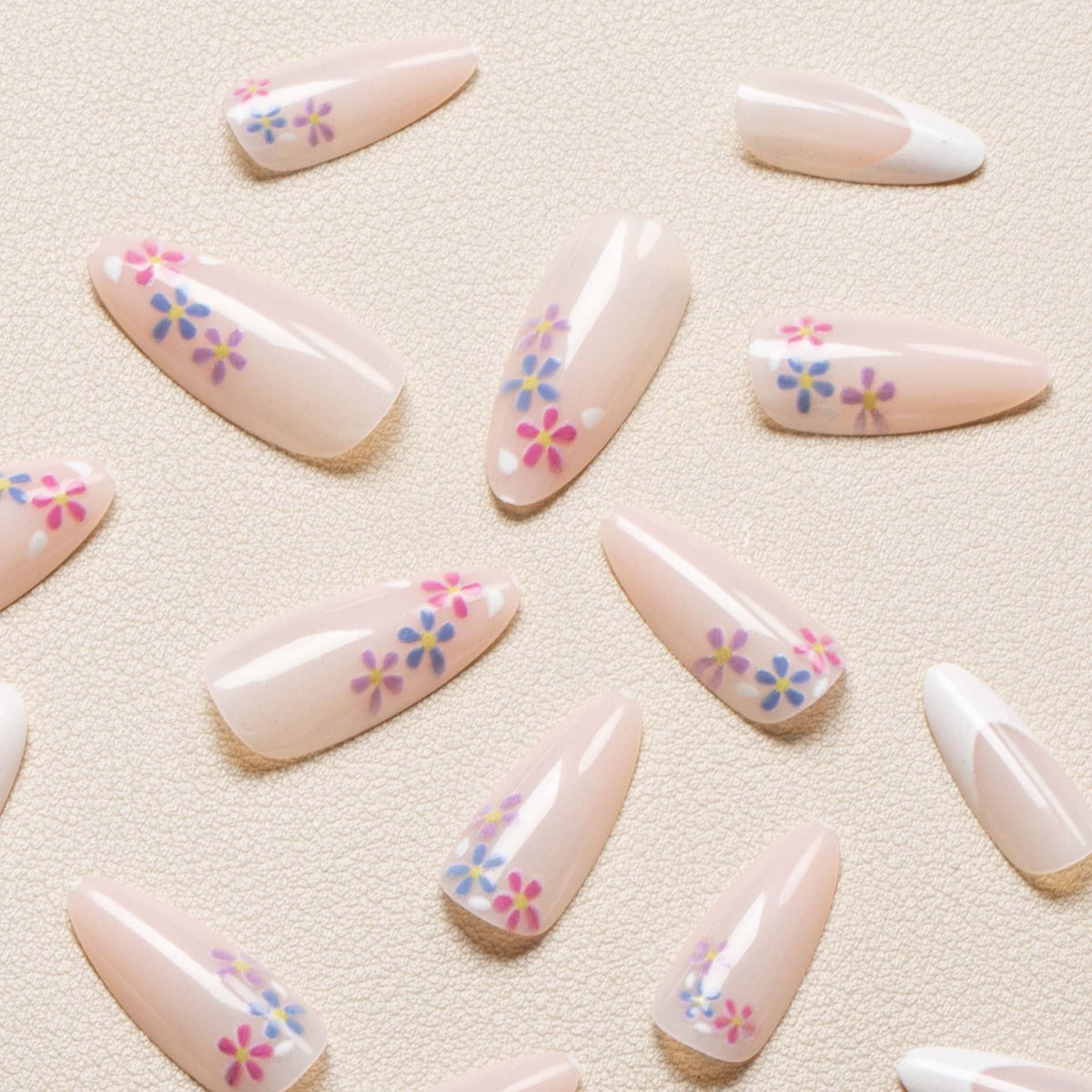 Press-On Nails Floral French Design Reusable & Chip-Resistant