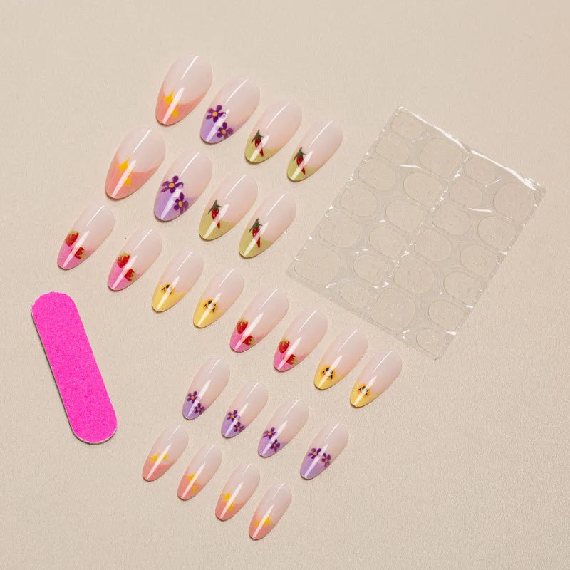 Press-On Nails Floral French Design Reusable & Chip-Resistant