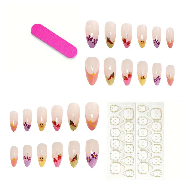 Press-On Nails Floral French Design Reusable & Chip-Resistant